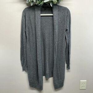 Ann Taylor Wool Blend Cardigan Sweater Gray Long Open Front S